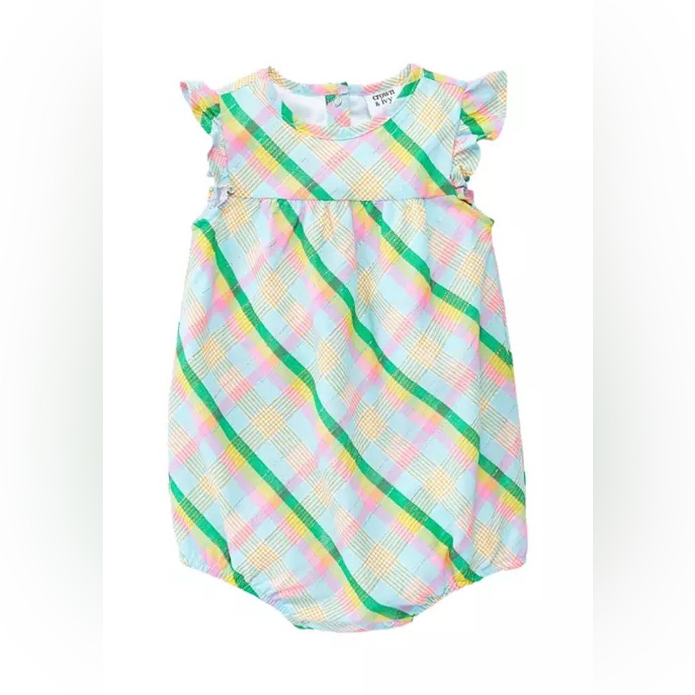 Crown And Ivy Baby Pastel Plaid Bubble Romper Size 13 Months